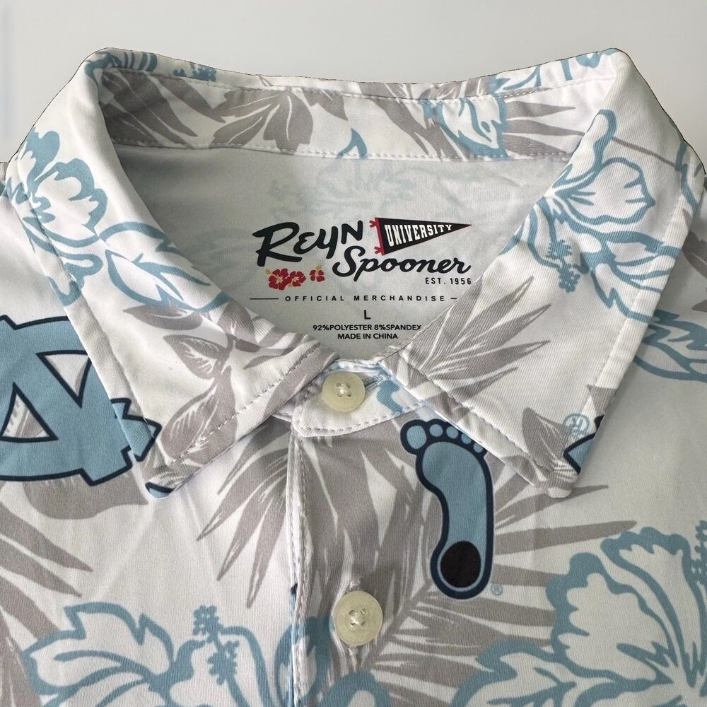 Reyn Spooner University Polo Men L White North Carolina Tarheels College Shirt - Picture 2 of 9